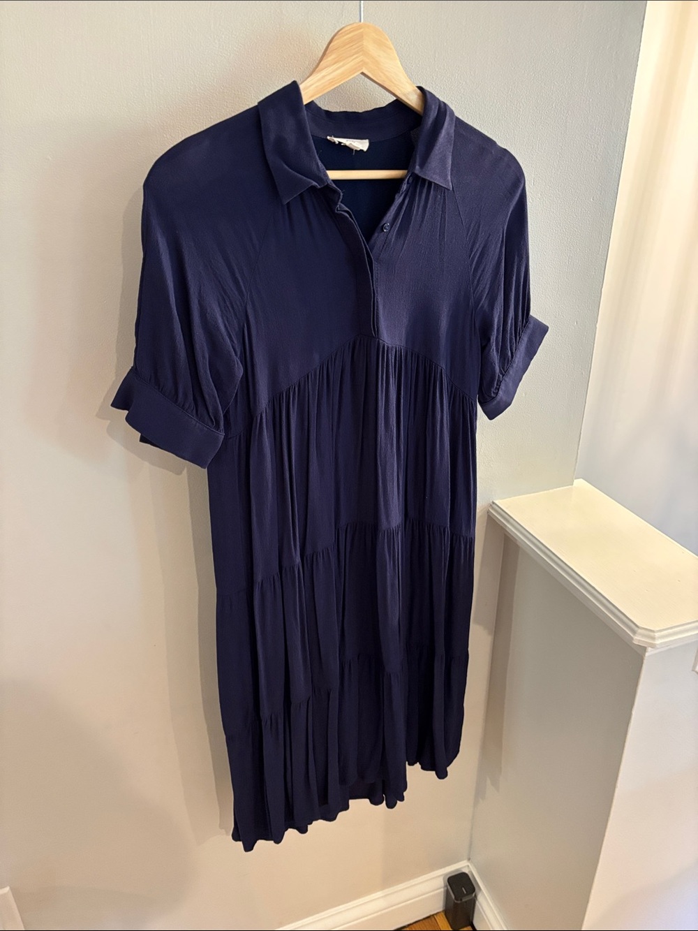 Navy Short-Sleeve Tiered Polo Dress for Girls